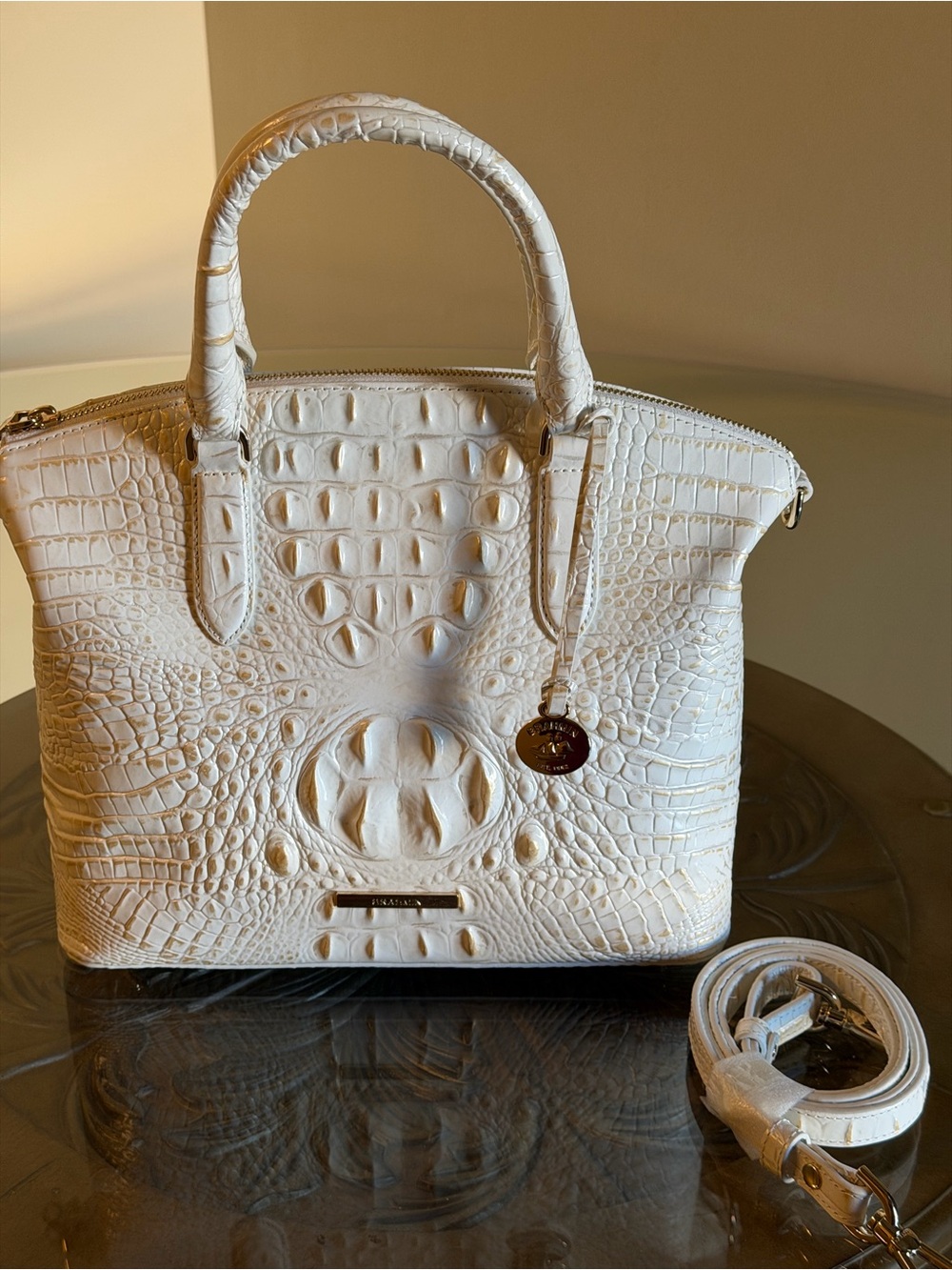 Brahmin Duxbury Chantilly White Croc-Embossed Satchel with Detachable Strap - Picture 5 of 15